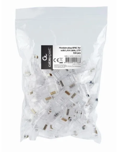 Gembird LC-8P8C-001/100 Conector RJ45 Cat.5 UTP Sólidos 100 Unidades Transparente