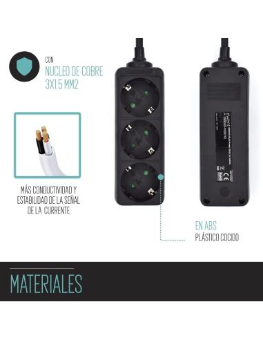 Ewent EW3959 Regleta 3xSchuko Negra