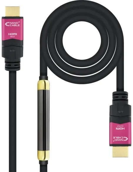 Nanocable 10.15.3725 Cable HDMI V2.0 4K@60Hz 18Gbps con Repetidor Macho/Macho 25m Negro Rosa