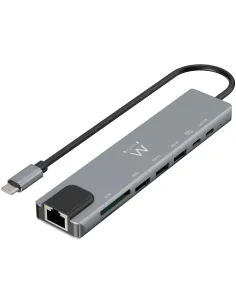 Ewent EW1146 Docking Station 8 puertos USB-C a USB-C/USB-A/HDMI/RJ-45/MicroSD/SD Gris-AAOAUS0212