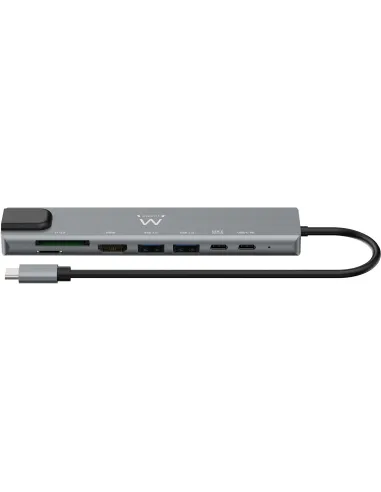 Ewent EW1146 Docking Station 8 puertos USB-C a USB-C/USB-A/HDMI/RJ-45/MicroSD/SD 15 cm Gris