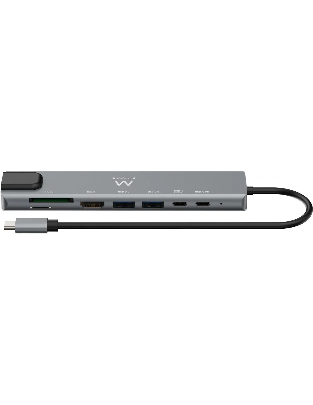 Ewent EW1146 Docking Station 8 puertos USB-C a USB-C/USB-A/HDMI/RJ-45/MicroSD/SD 15 cm Gris