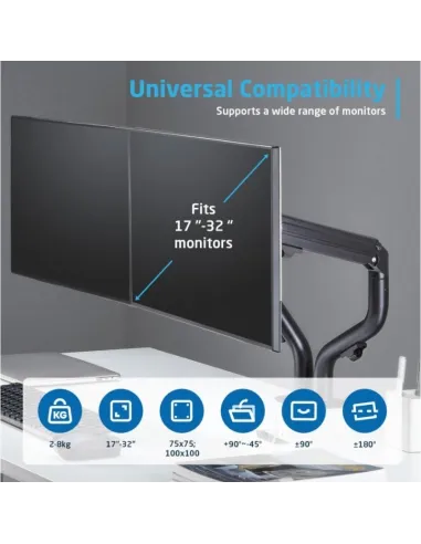 Ewent EW1534 Soporte de Escritorio para Monitor Doble de 17" a 32" Negro