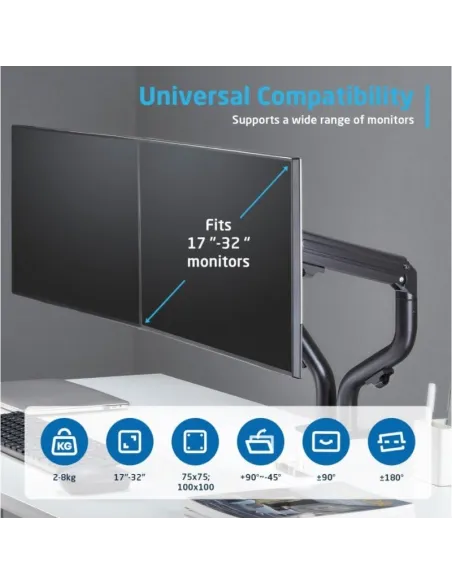 Ewent EW1534 Soporte de Escritorio para Monitor Doble de 17" a 32" Negro