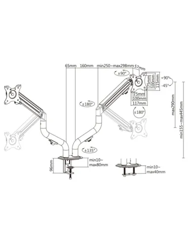 Ewent EW1534 Soporte de Escritorio para Monitor Doble de 17" a 32" Negro