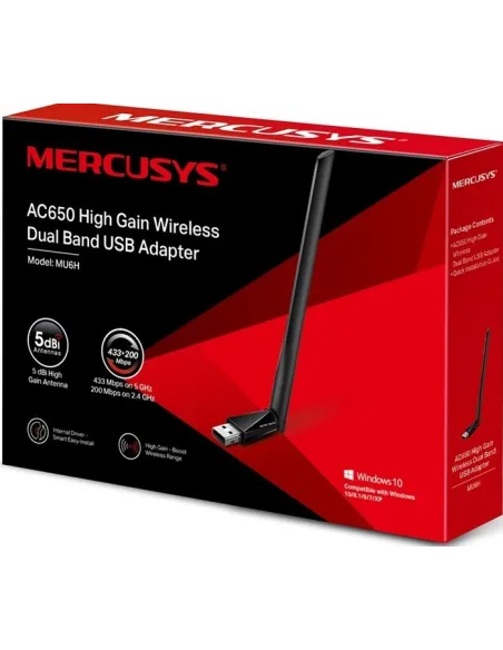 Mercursys MU6H Adaptador Inalámbrico USB AC650 Wifi 5 Doble Banda Negro
