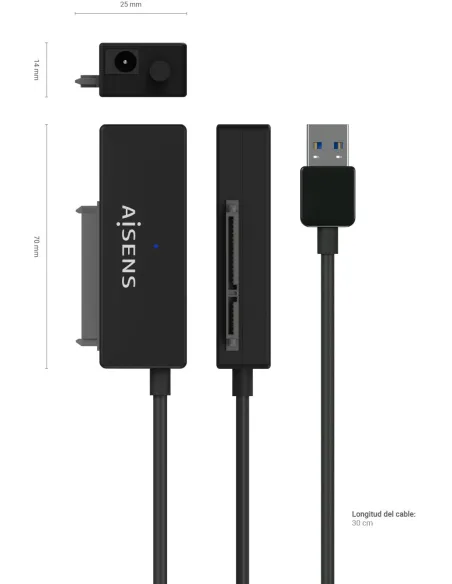Aisens ASE-35A01B Adaptador Discos Duros 2.5"3.5" SATA a USB-A Negro