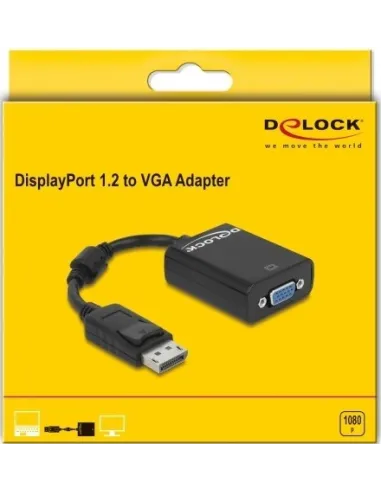 Delock 61848 Adaptador de Imagen Displayport a VGA WUXGA 12.5 cm Negro
