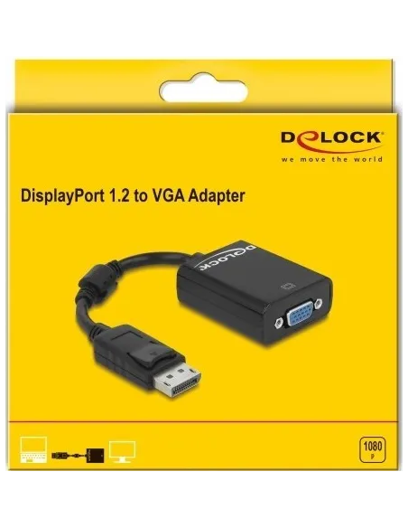 Delock 61848 Adaptador de Imagen Displayport a VGA WUXGA 12.5 cm Negro