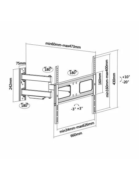 Aisens WT70TSLE-025 Soporte de Pared para Monitor/TV 37"-70" Máx. 50KG