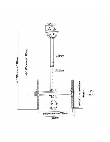 Aisens CT70TSLE-033 Soporte de Techo para Monitor/TV 30"-70" Máx. 50KG