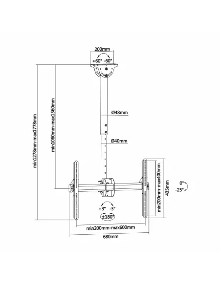 Aisens CT70TSLE-033 Soporte de Techo para Monitor/TV 30"-70" Máx. 50KG
