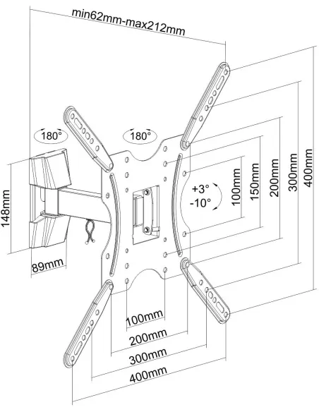 Aisens WT55TSE-057 Soporte de Pared para TV Inclinable 32-55" VESA 400x400 Máx. 30Kg Negro