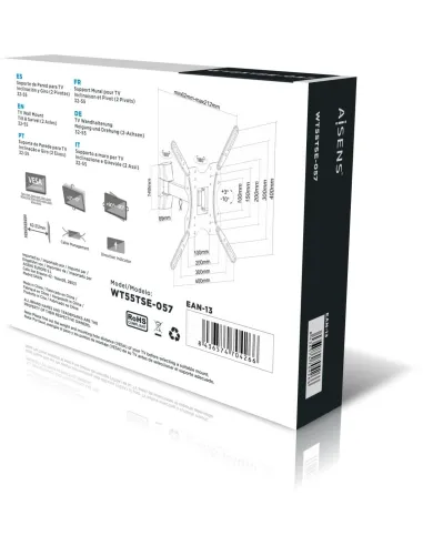 Aisens WT55TSE-057 Soporte de Pared para TV Inclinable 32-55" VESA 400x400 Máx. 30Kg Negro