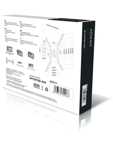 Aisens WT55TSE-057 Soporte de Pared para TV Inclinable 32-55" VESA 400x400 Máx. 30Kg Negro