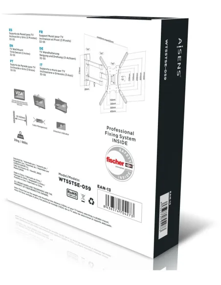 Aisens WT55TSE-059 Soporte para TV Inclinable 32-55" 400x400 Máx 30Kg Negro