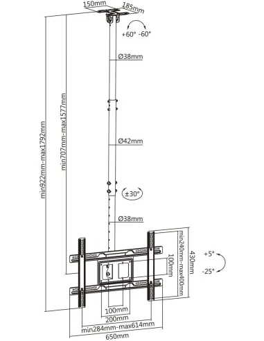 Aisens CT80TSE-075 Soporte de Techo para Monitor/TV 37"-80" Máx. 50 KG