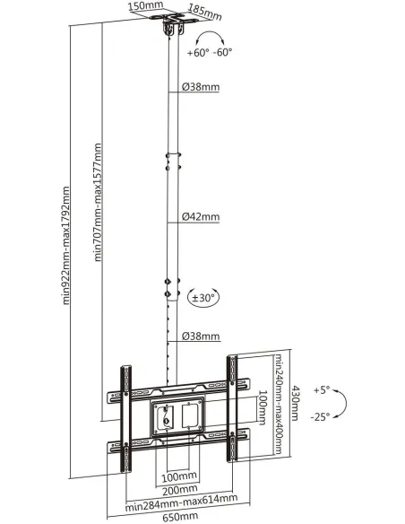 Aisens CT80TSE-075 Soporte de Techo para Monitor/TV 37"-80" Máx. 50 KG
