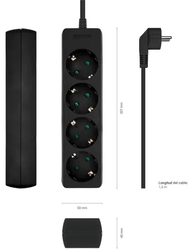Aisens A154-0534 Regleta 4 Tomas 1,4M Negro