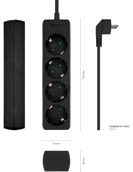 Aisens A154-0534 Regleta 4 Tomas 1,4M Negro