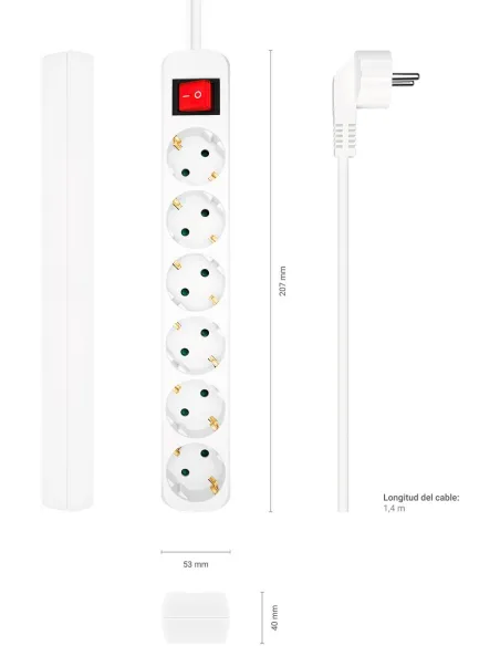 Aisens A154-0535 Regleta 6 Tomas con Interruptor 1,4M Blanco