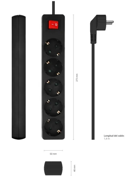 Aisens A154-0652 Regleta 5 Tomas con Interruptor 1,4M Negro