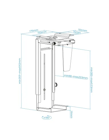 TooQ TQMUD01 Soporte para CPU Bajo Mesa/Pared Máx 10Kg