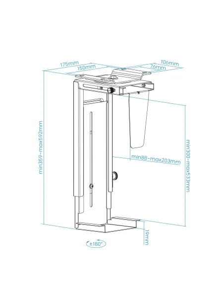 TooQ TQMUD01 Soporte para CPU Bajo Mesa/Pared Máx 10Kg