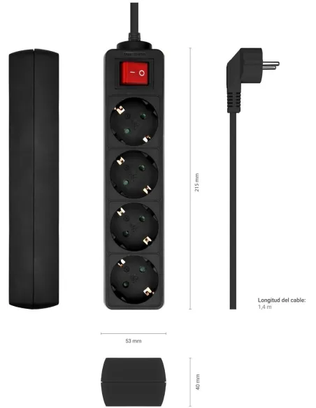Aisens A154-0650 Regleta 4 Tomas con Interruptor 1,4M Negro