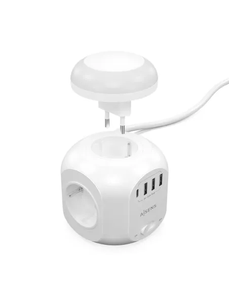 Aisens Regleta Multifunción con 4 Tomas + 1x USB-C Y 3x USB-A 1.8M Blanco