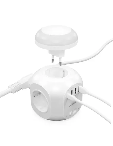 Aisens Regleta Multifunción con 4 Tomas + 1x USB-C Y 3x USB-A 1.8M Blanco