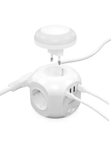 Aisens Regleta Multifunción con 4 Tomas + 1x USB-C Y 3x USB-A 1.8M Blanco