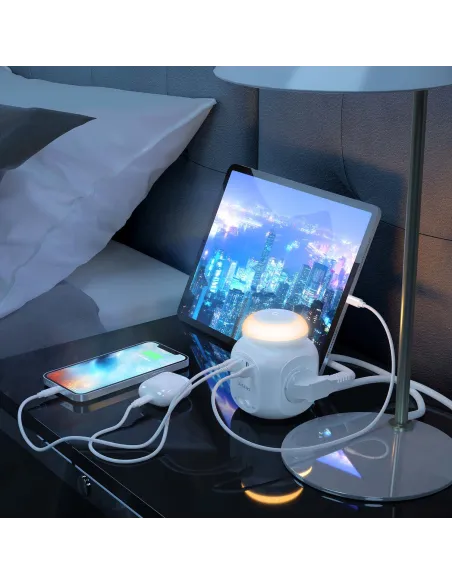 Aisens Regleta Multifunción con 4 Tomas + 1x USB-C Y 3x USB-A 1.8M Blanco