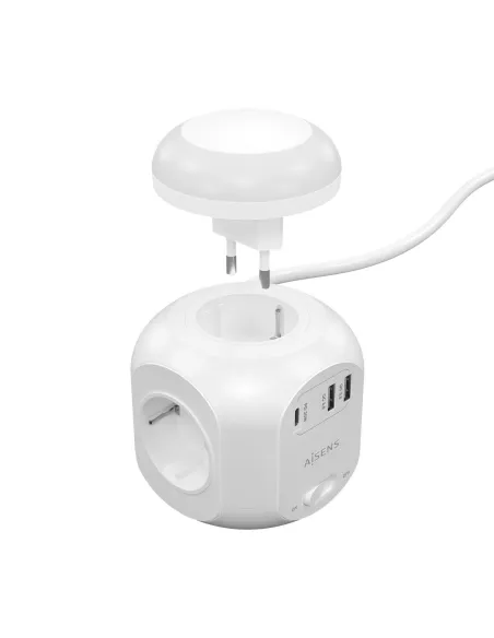 Aisens Regleta Multifunción con 4 Tomas + 1x USB-C 2x USB-A 18M Blanco