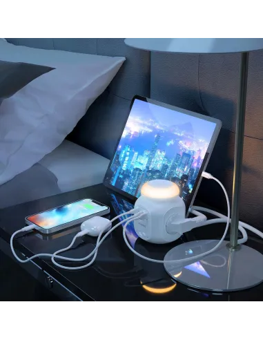 Aisens Regleta Multifunción con 4 Tomas + 1x USB-C 2x USB-A 18M Blanco
