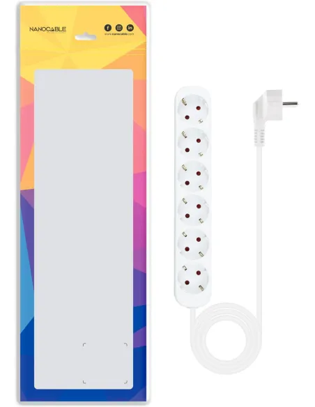 Nanocable 10.37.0006-NS Regleta de Enchufes con 6 Tomas Tipo F 1.4m Blanco