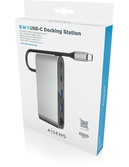 Aisens ASUC-8P010-GR Docking Station 8 Puertos USB-C a USB-A/USB-C/HDMI/RJ-45/VGA 20 cm Gris