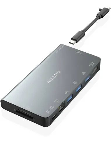 Aisens ASUC-8P015-GR Docking Station 8 Puertos USB-C a USB-A/RJ-45/HDMI/USB-C/microSD/SD 10 cm Gris