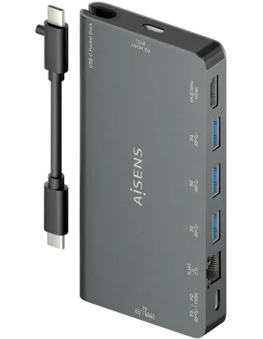 Aisens ASUC-8P015-GR Docking Station 8 Puertos USB-C a USB-A/RJ-45/HDMI/USB-C/microSD/SD 10 cm Gris