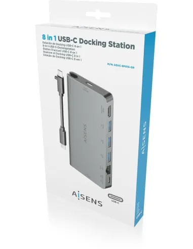 Aisens ASUC-8P015-GR Docking Station 8 Puertos USB-C a USB-A/RJ-45/HDMI/USB-C/microSD/SD 10 cm Gris