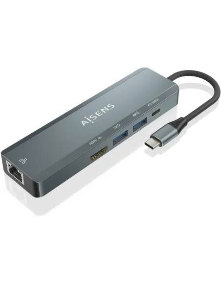 Aisens ASUC-5P011-GR Docking Station 5 Puertos USB-C a USB-A/USB-C/HDMI/RJ-45 15 cm Gris