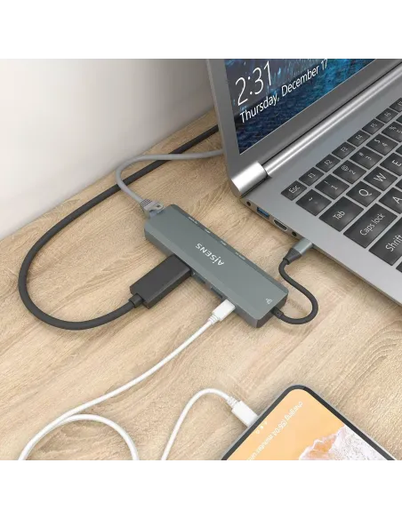 Aisens ASUC-5P011-GR Docking Station 5 Puertos USB-C a USB-A/USB-C/HDMI/RJ-45 15 cm Gris