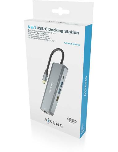 Aisens ASUC-5P011-GR Docking Station 5 Puertos USB-C a USB-A/USB-C/HDMI/RJ-45 15 cm Gris