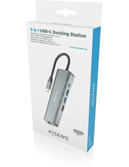 Aisens ASUC-5P011-GR Docking Station 5 Puertos USB-C a USB-A/USB-C/HDMI/RJ-45 15 cm Gris