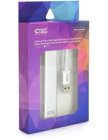 Nanocable 10.03.0403 Adaptador USB-A a RJ-45/USB-A Ethernet Gigabit 15cm Plata