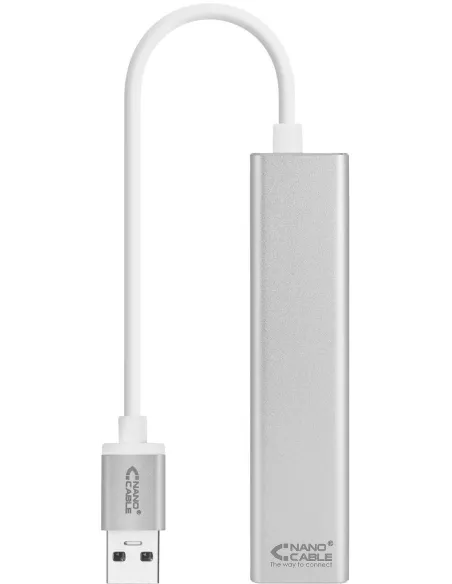 Nanocable 10.03.0403 Adaptador USB-A a RJ-45/USB-A Ethernet Gigabit 15cm Plata