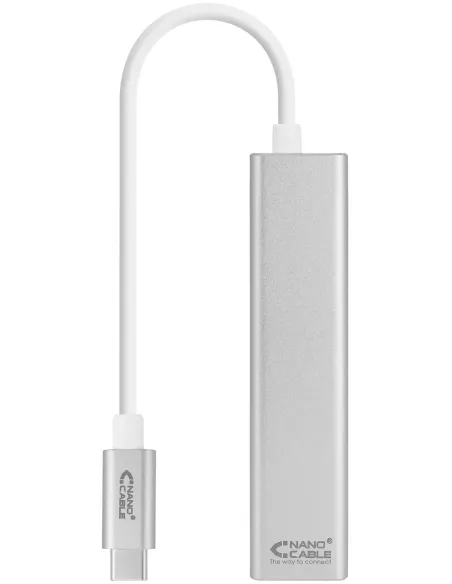Nanocable 10.03.0404 Adaptador USB-C a RJ-45/USB-A Ethernet Gigabit 15cm Plata