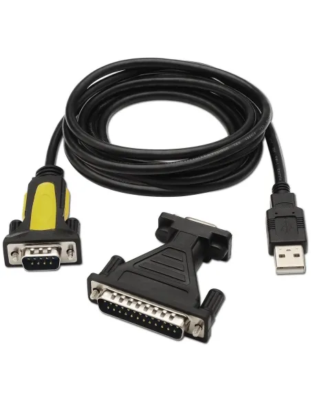 Aisens A104-0039 Conversor de Imagen USB-A Serie DB9 con Adaptador DB25 1.8m Negro