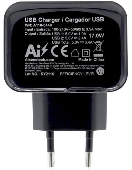 Aisens A110-0440 Cargador 2x USB-A 17 W Negro