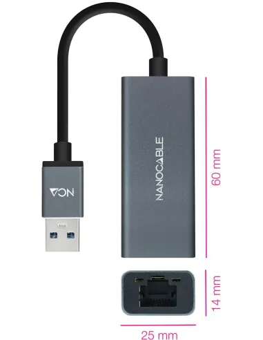 Nanocable 10.03.0405 Adaptador USB-A a RJ-45 Ethernet Gigabit Gris